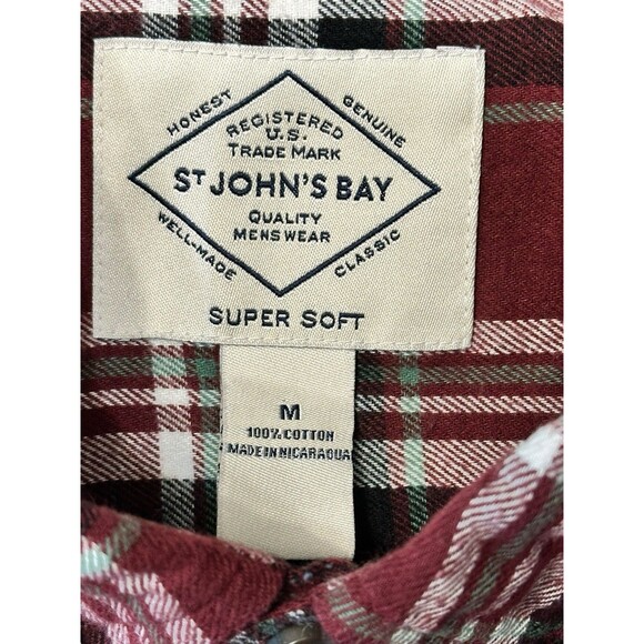 St John’s Bay Men’s M Red Grid Plaid Flannel Shirt Long Sleeve 100% Cotton - Picture 3 of 6